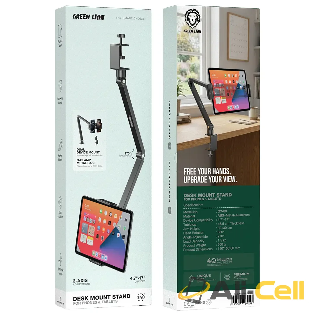 Green Lion Desk Mount Stand for Phones and Tablets - Black — 2