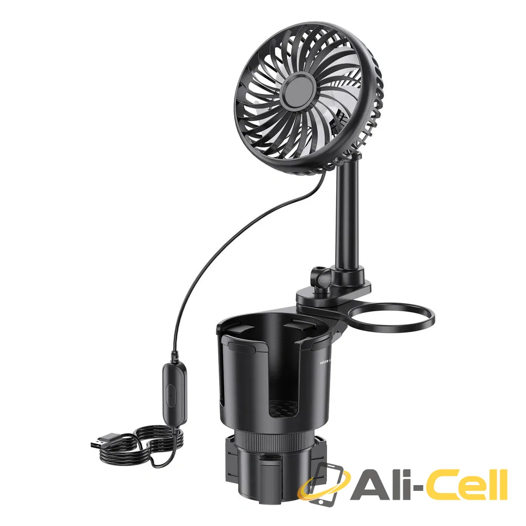 Green Lion Drive Fan Duo 2-In-1 Cup Holder with Car Fan - Black