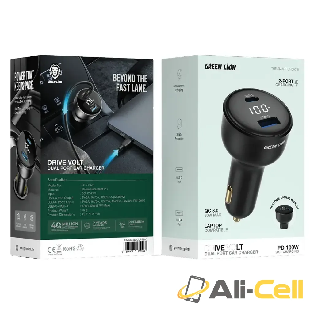 Green Lion Drive Volt Dual Port Car Charger - Black — 2