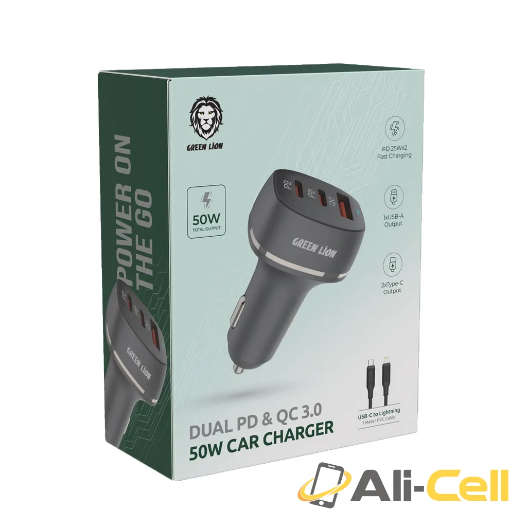 Green Lion Dual PD & QC 3.0 50W Car Charger - Black — 2