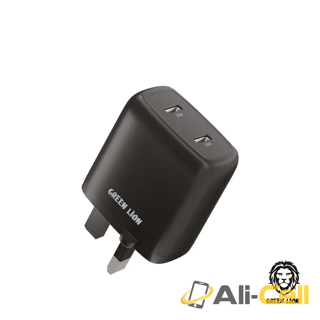 Green Lion Dual Port USB-C Wall Charger 40W UK - Black