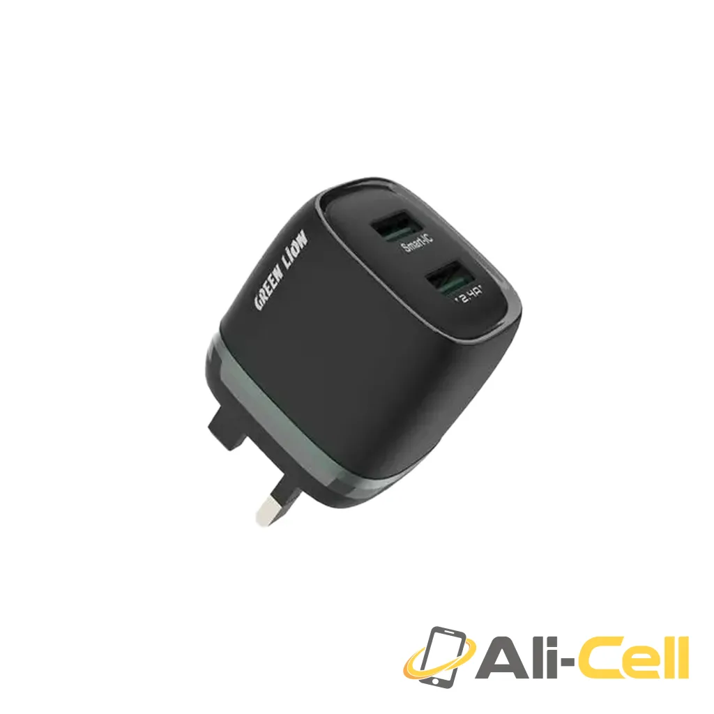 Green Lion Dual USB 12W Wall Charger with USB-A to Micro Cable 1M UK - Black