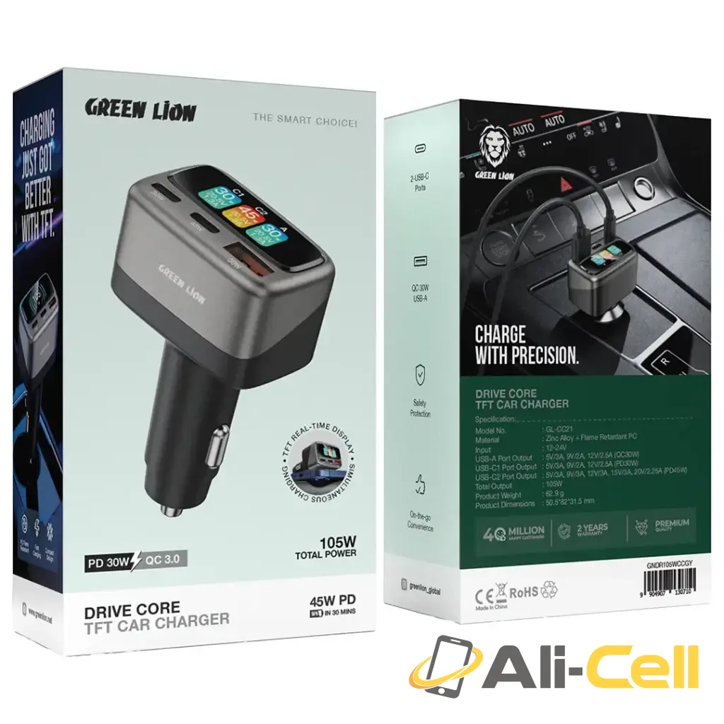 Green Lion Drive Core TFT Car Charger - Gray — 2
