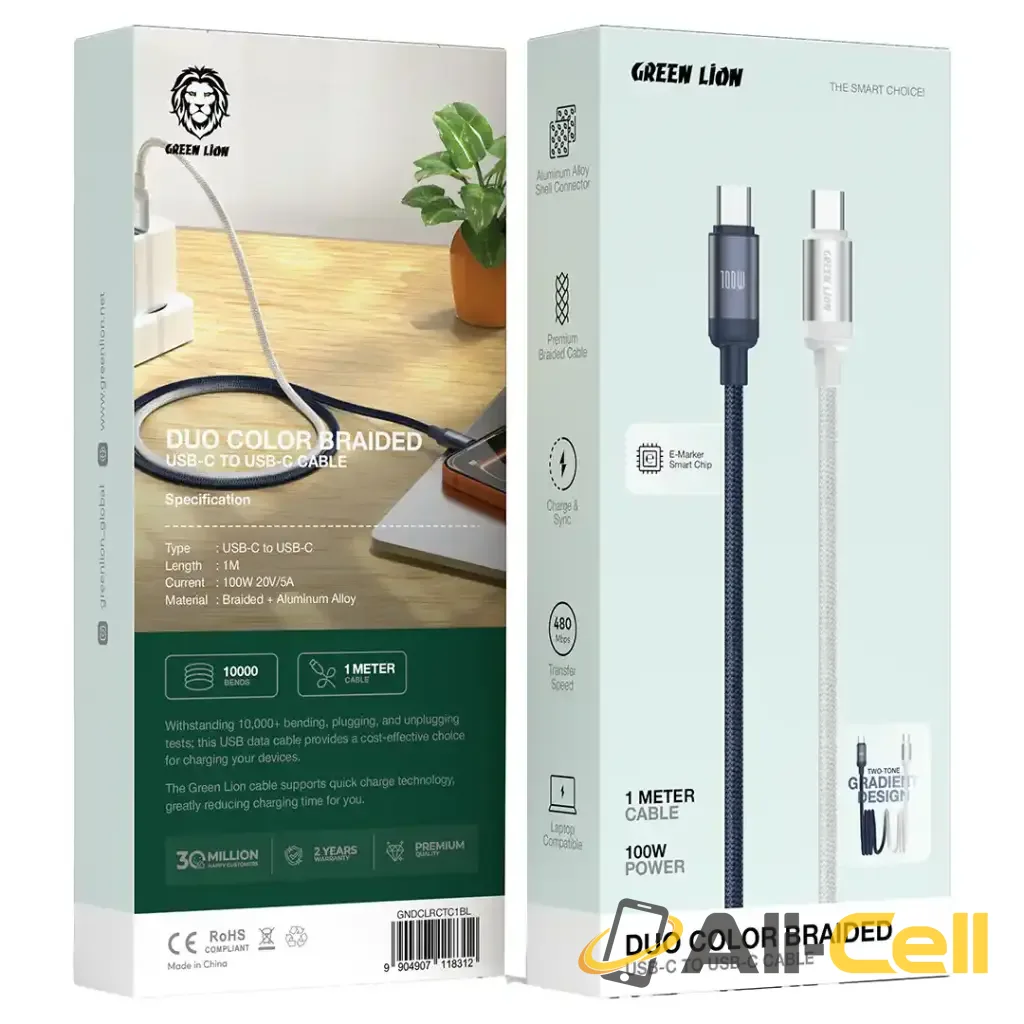 Green Lion Duo Color Braided USB-C to USB-C Cable — 3