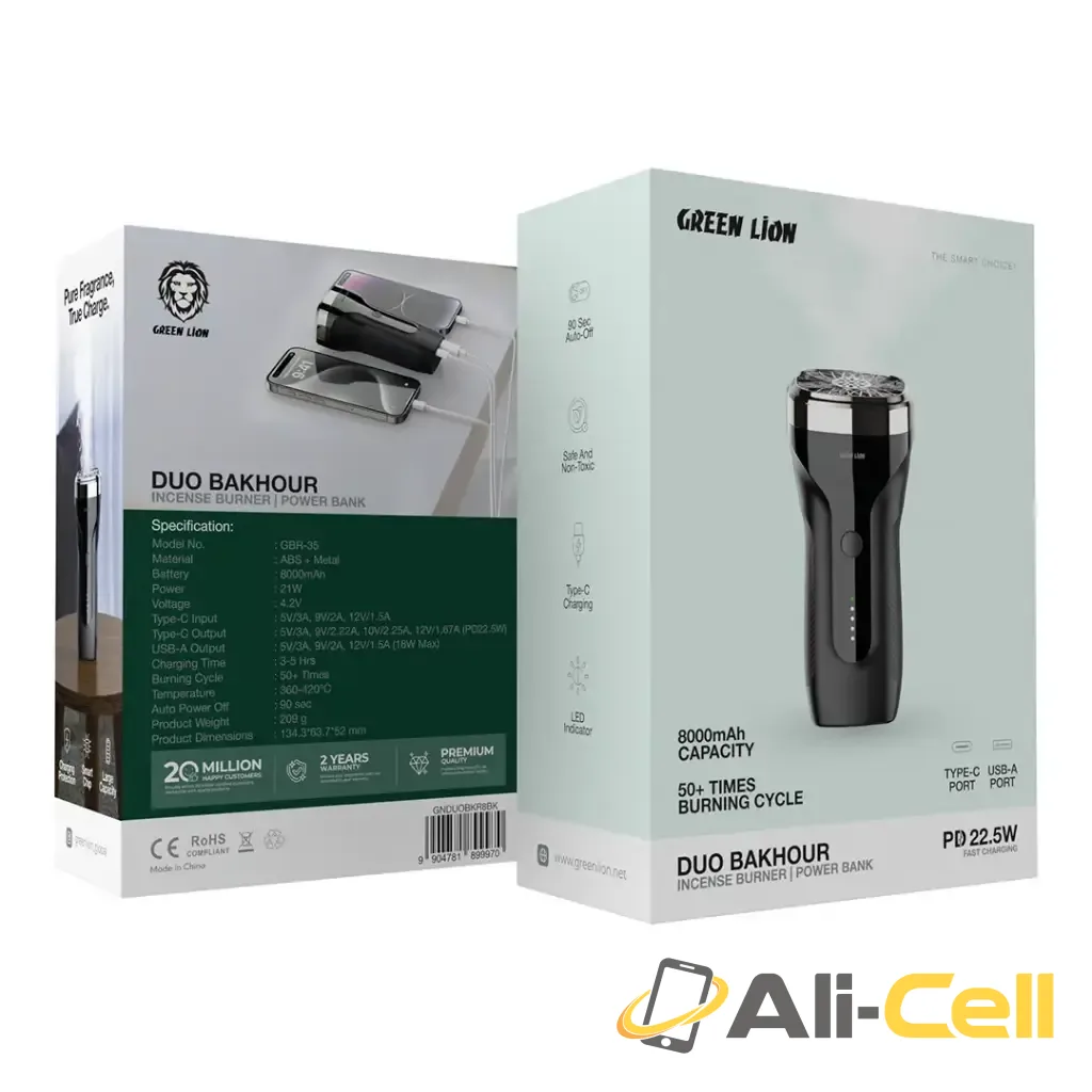 Green Lion Duo Bakhour with 8000mAh Power Bank PD 22.5W - Black — 2