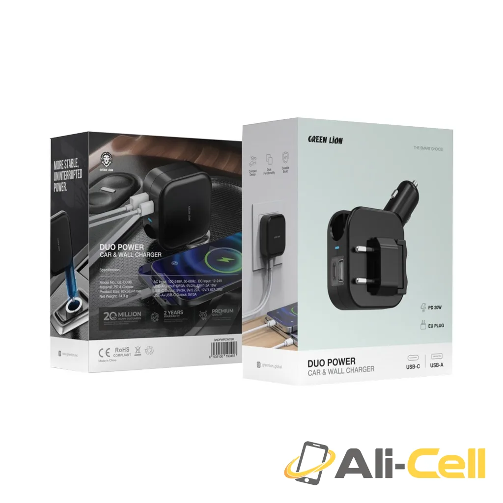 Green Lion Duo Power Car and Wall Charger - Black — 2