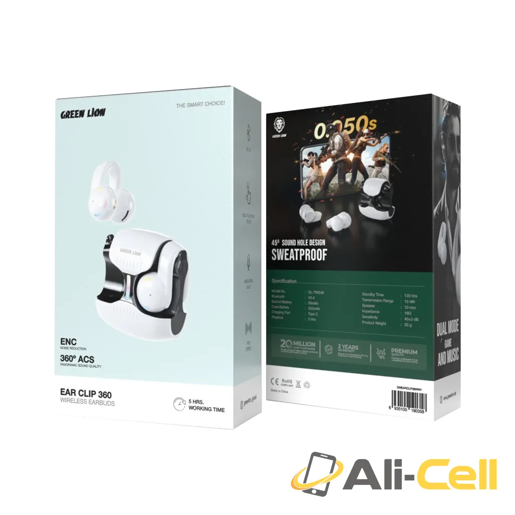 Green Lion Ear Clip 360 Wireless Earbuds - White — 2