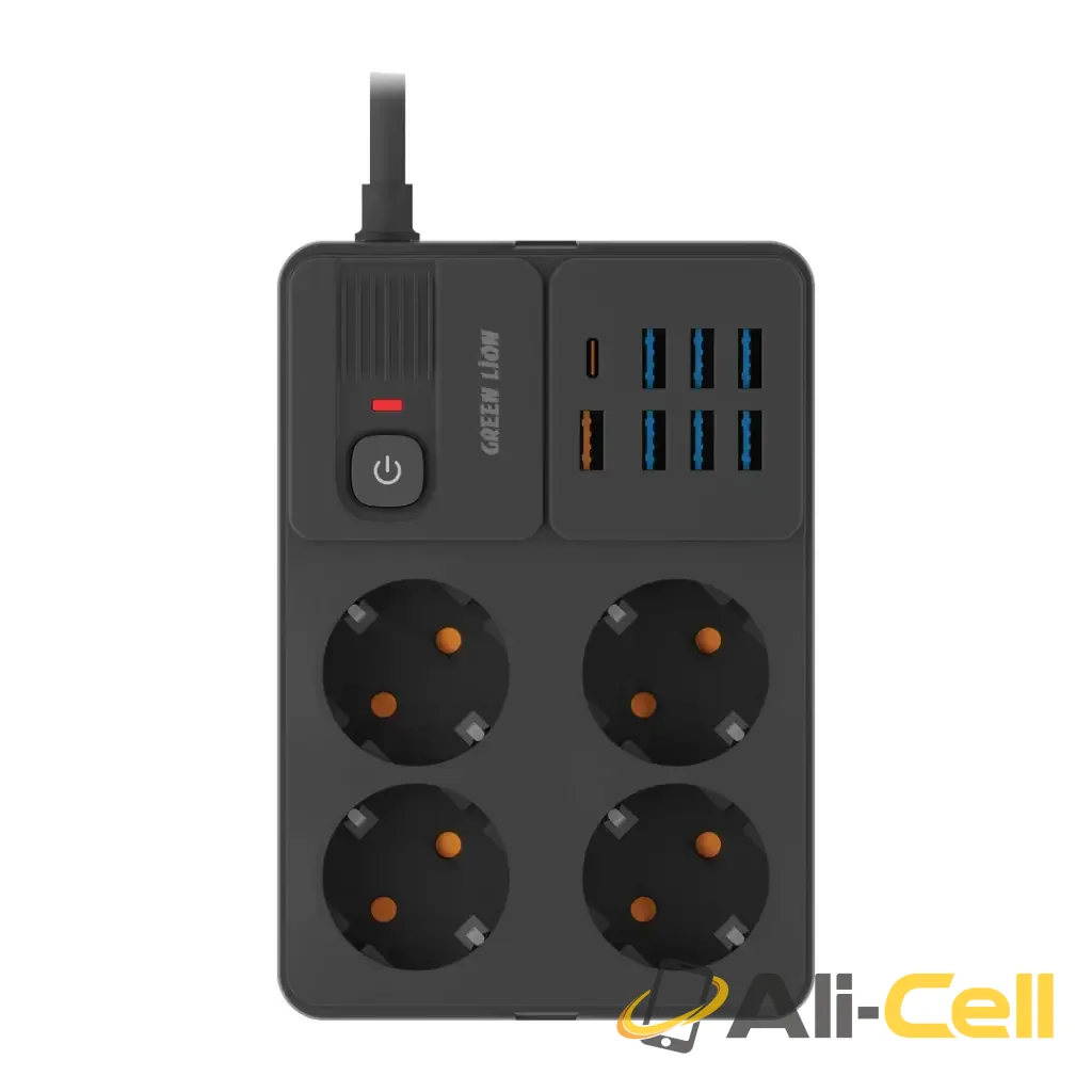 Green Lion EU Power Socket 7 USB-A Port & 1 PD Port - Black