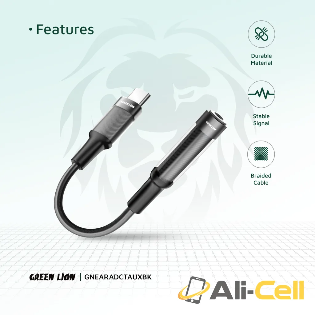 Green Lion Earphone Adapter USB-C to 3.5 Aux 12CM - Black — 3