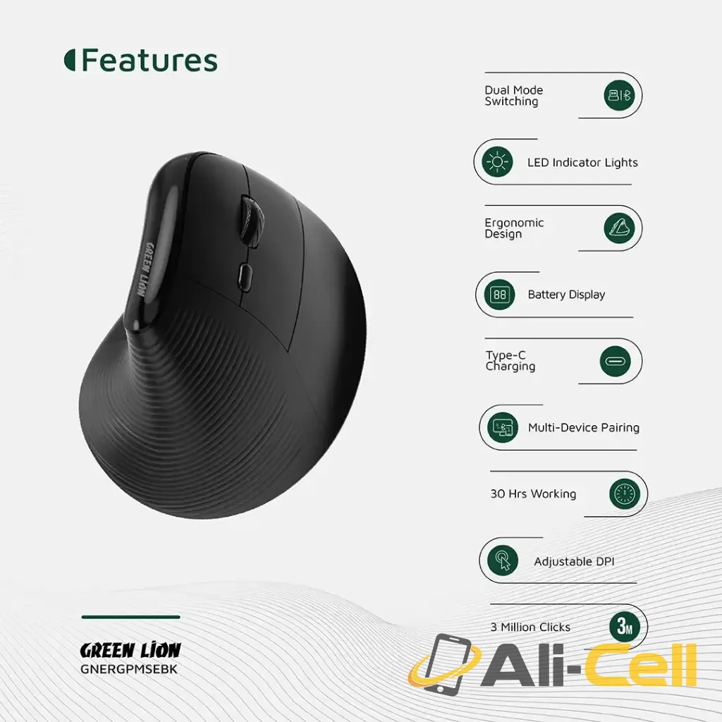 Green Lion Ergo Grip Vertical Mouse - Black — 3