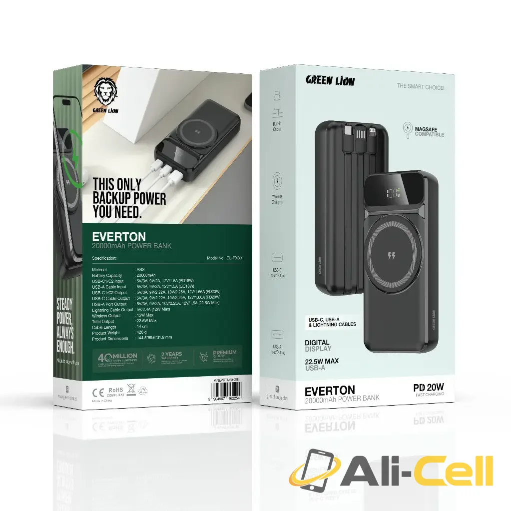 Green Lion Everton 20000mAh Power Bank PD 20W - Black — 2