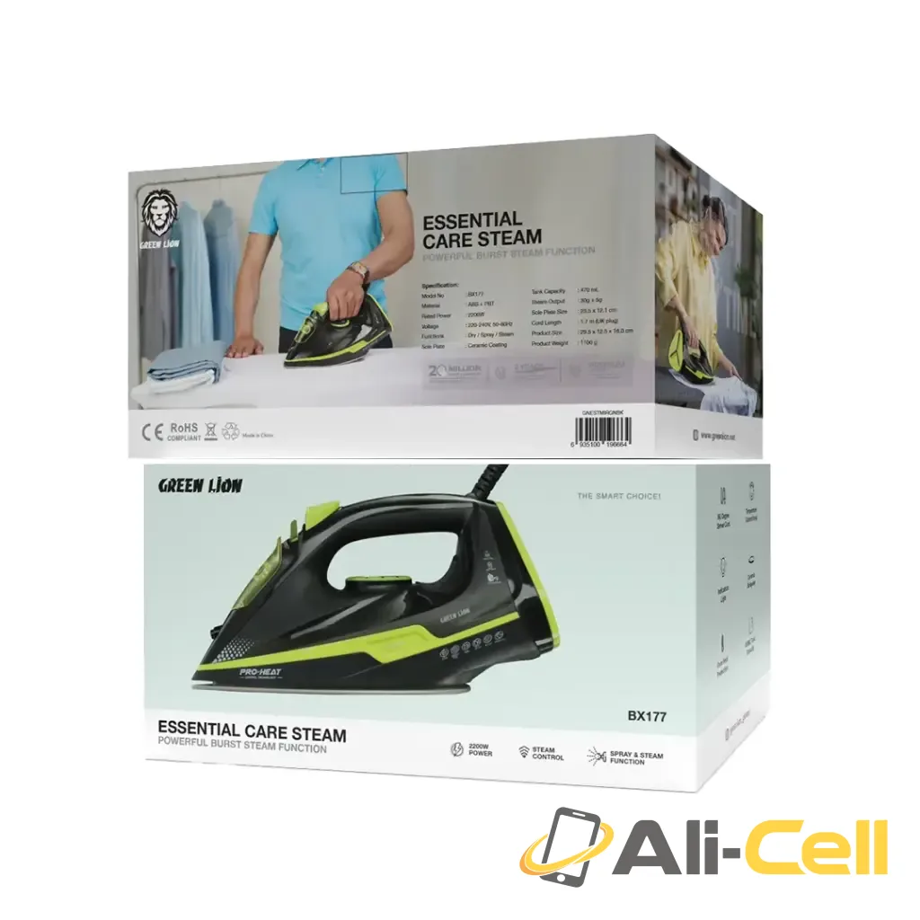 Green Lion Essential Care Steam Iron 2200W - Black and Green — 2