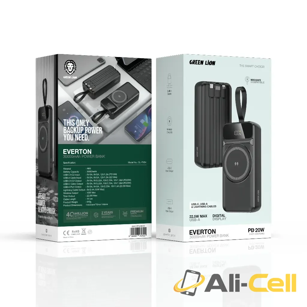 Green Lion Everton 30000mAh Power Bank PD 20W - Black — 3