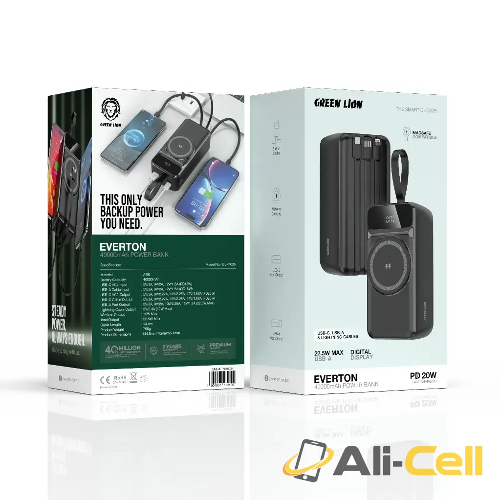 Green Lion Everton 40000mAh Power Bank PD 20W - Black — 2