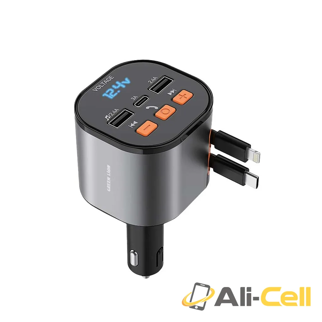 Green Lion FM Retractable 50W Car Charger - Black