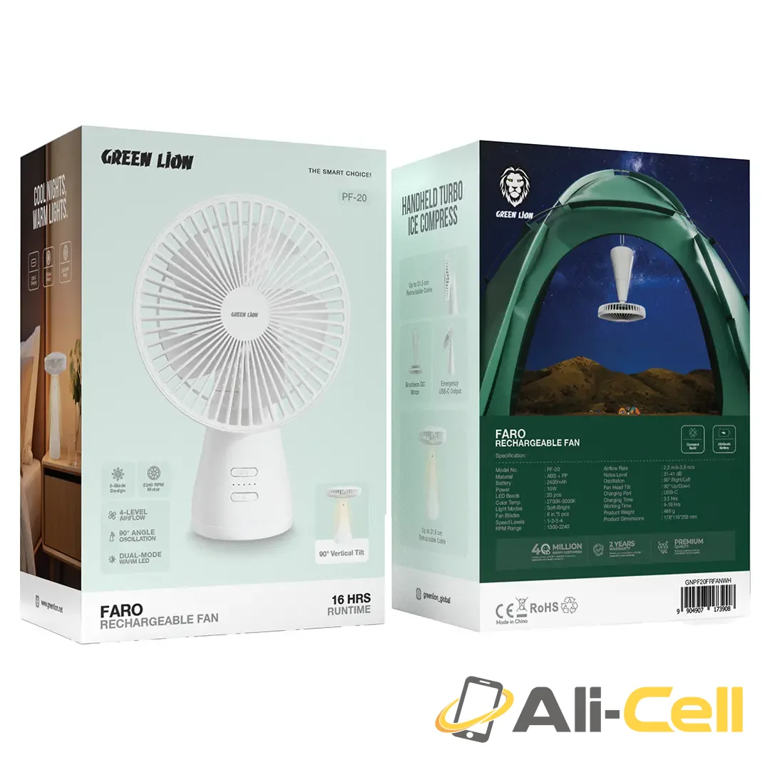 Green Lion Faro Rechargeable Fan - White — 2