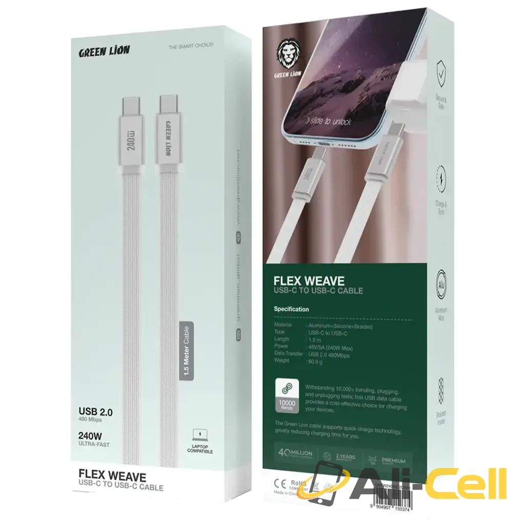 Green Lion Flex Wave USB-C to USB-C Cable - White — 2