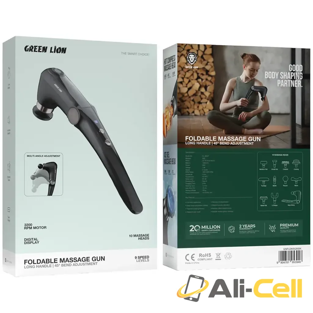 Green Lion Foldable Massage Gun with Long Handle & 45° Bend Adjustment - Black — 2