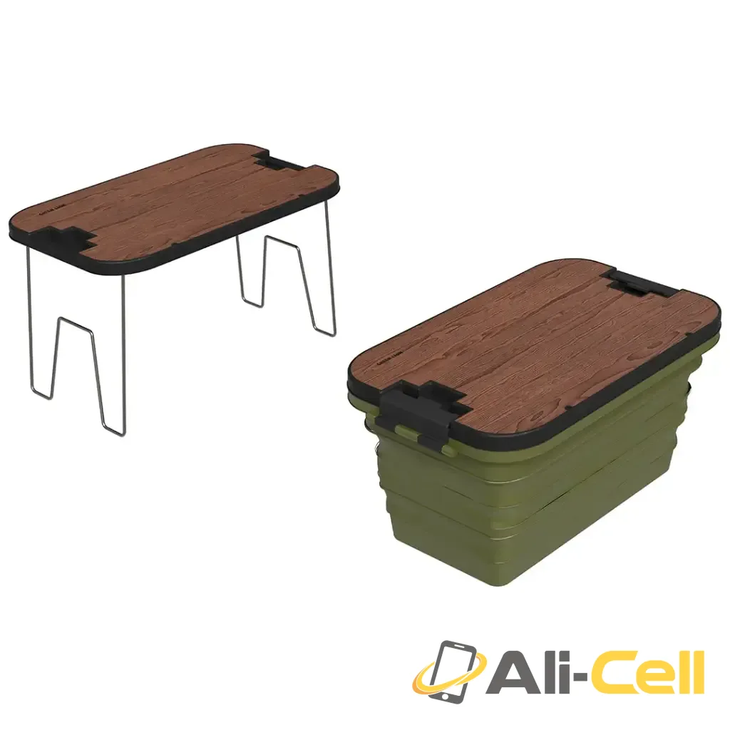 Green Lion Folding Basket With Built-In Table - Green — 2