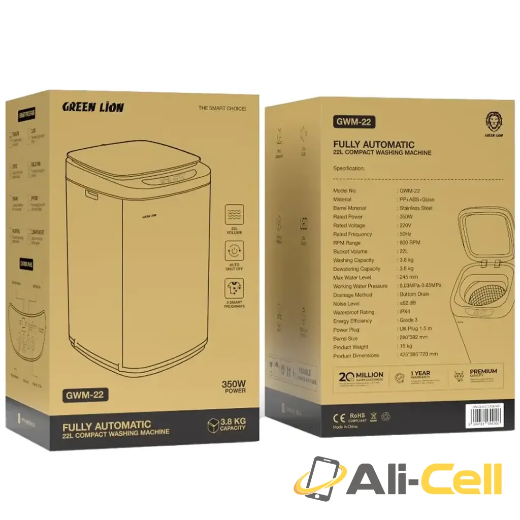 Green Lion Fully Automatic 22L Compact Washing Machine - White — 2