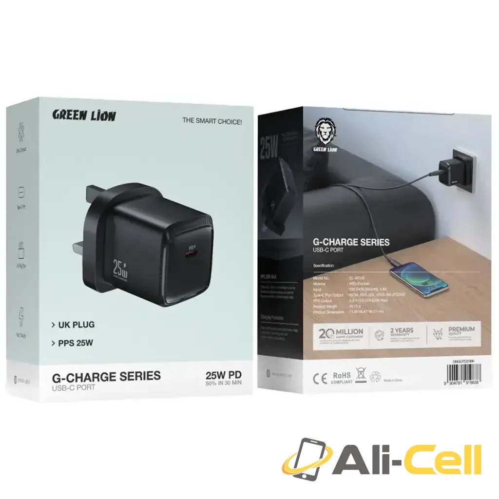 Green Lion G-Charge Series USB-C Port Wall Charger 25W PD - Black — 2