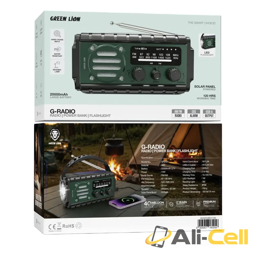 Green Lion G-Radio with Power Bank & Flashlight - Black — 2