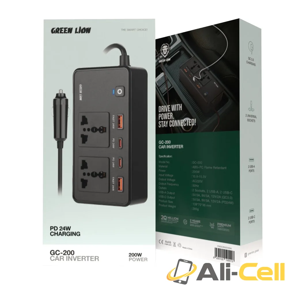 Green Lion GC-200 Car Inverter - Black — 2