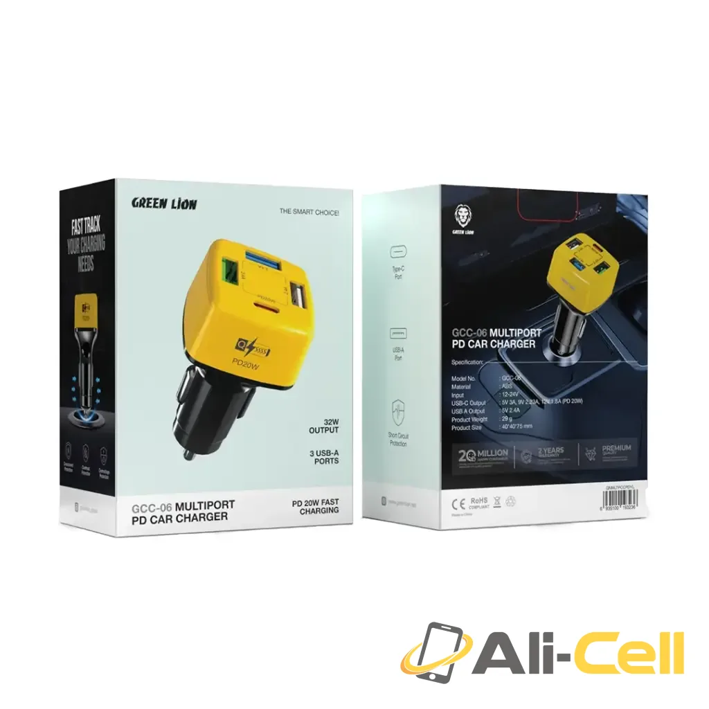 Green Lion GCC-06 Multiport PD Car Charge - Yellow — 2