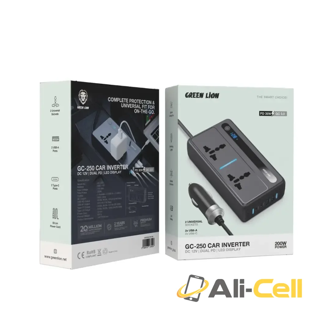 Green Lion GC-250 Car Inverter 200W - Black — 2