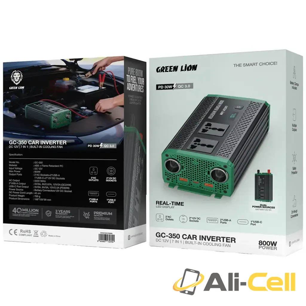 Green Lion GC-350 Car Inverter - Black — 3