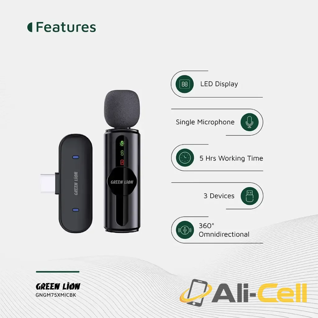 Green Lion GM-75X Microphone 3-Level Noise Cancellation - Black — 3