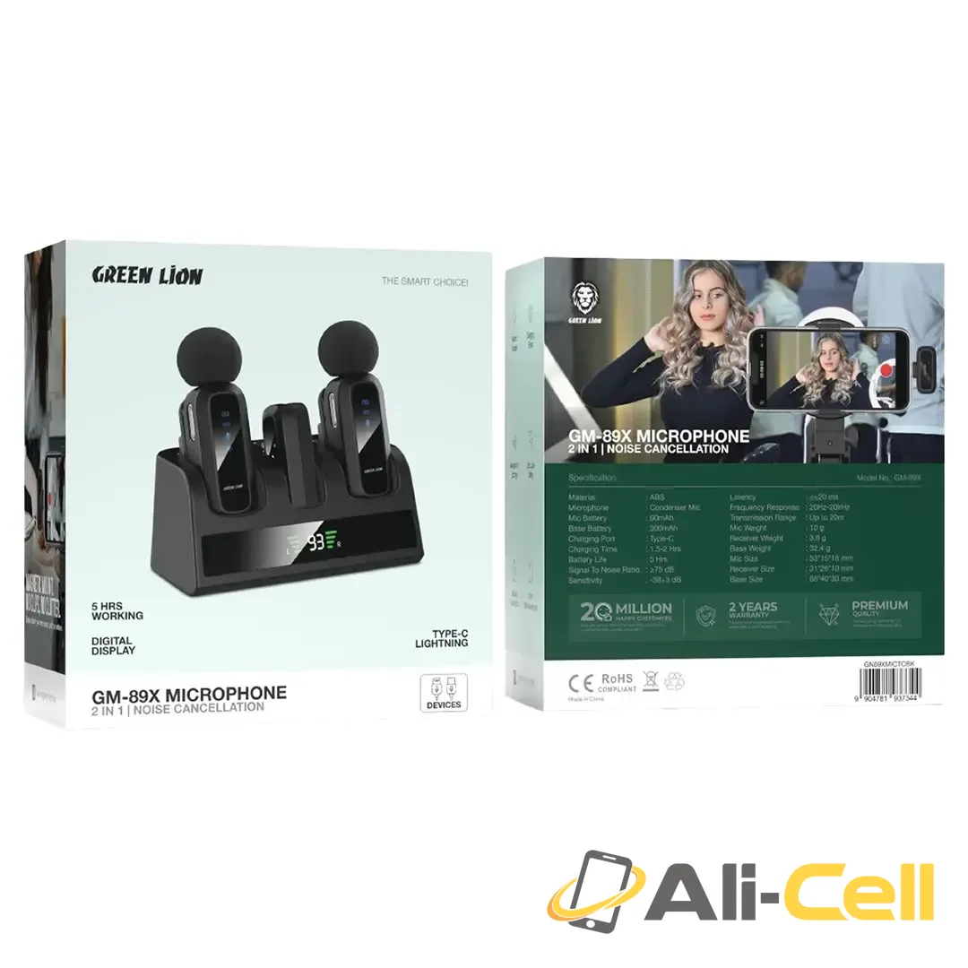 Green Lion GM-89X 2-In-1 Wireless Microphone with Noise Cancellation - Black — 2