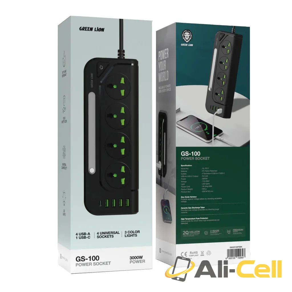 Green Lion GS-100 Power Socket 3000W - Black — 2