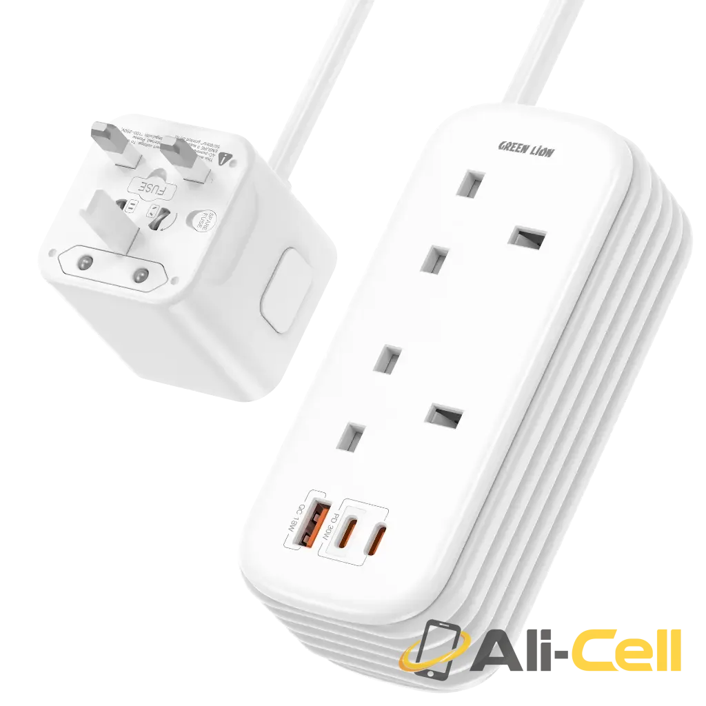 Green Lion GS-600 Power Strip USB-C | USB-A | 2*UK AC Outlets PD 30W - White — 2
