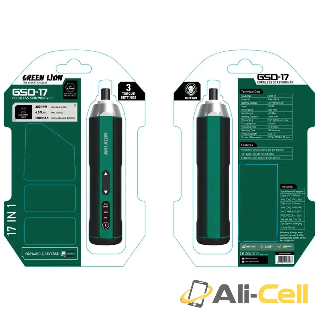 Green Lion GSD-17 Cordless Screwdriver - Black — 3
