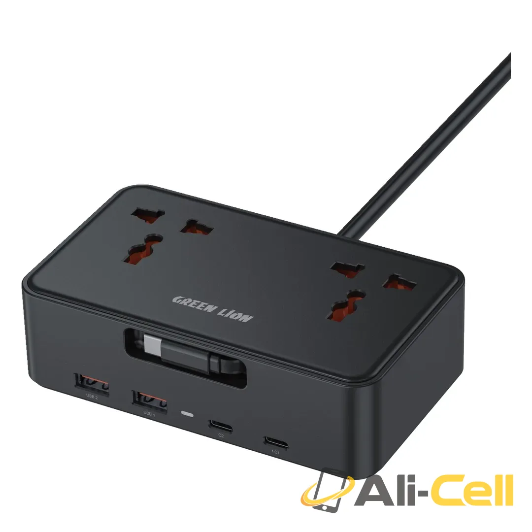 Green Lion GS-850 Power Socket with Retractable USB-C Cable -Black