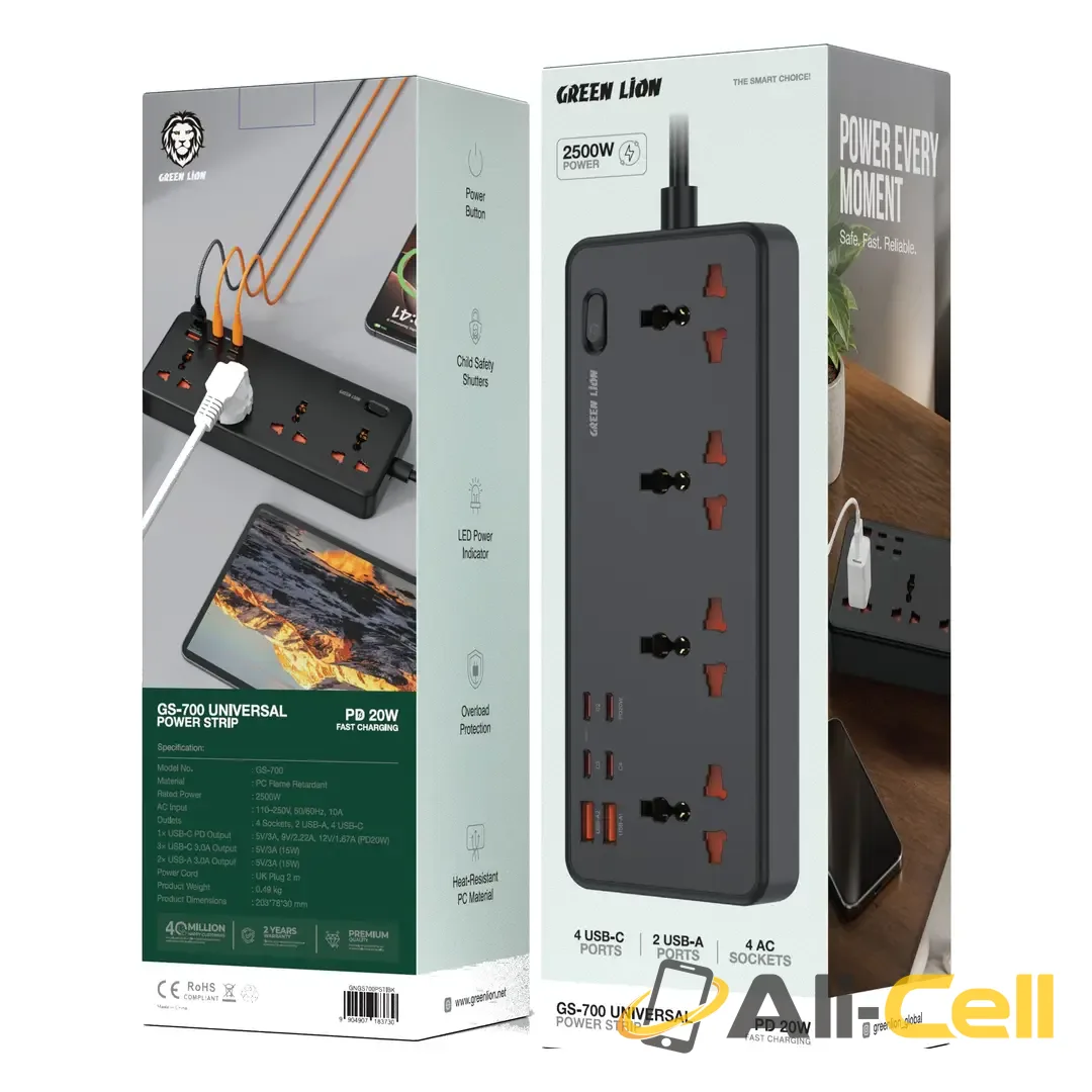Green Lion GS-700 Universal Power Strip - Black — 2