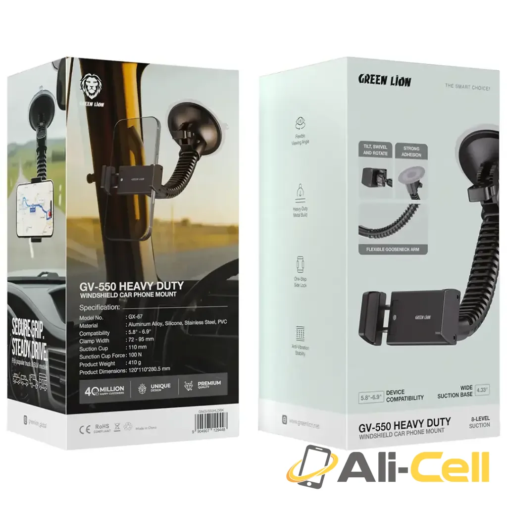 Green Lion GV-550 Heavy Duty Windshield Car Phone Mount - Black — 3