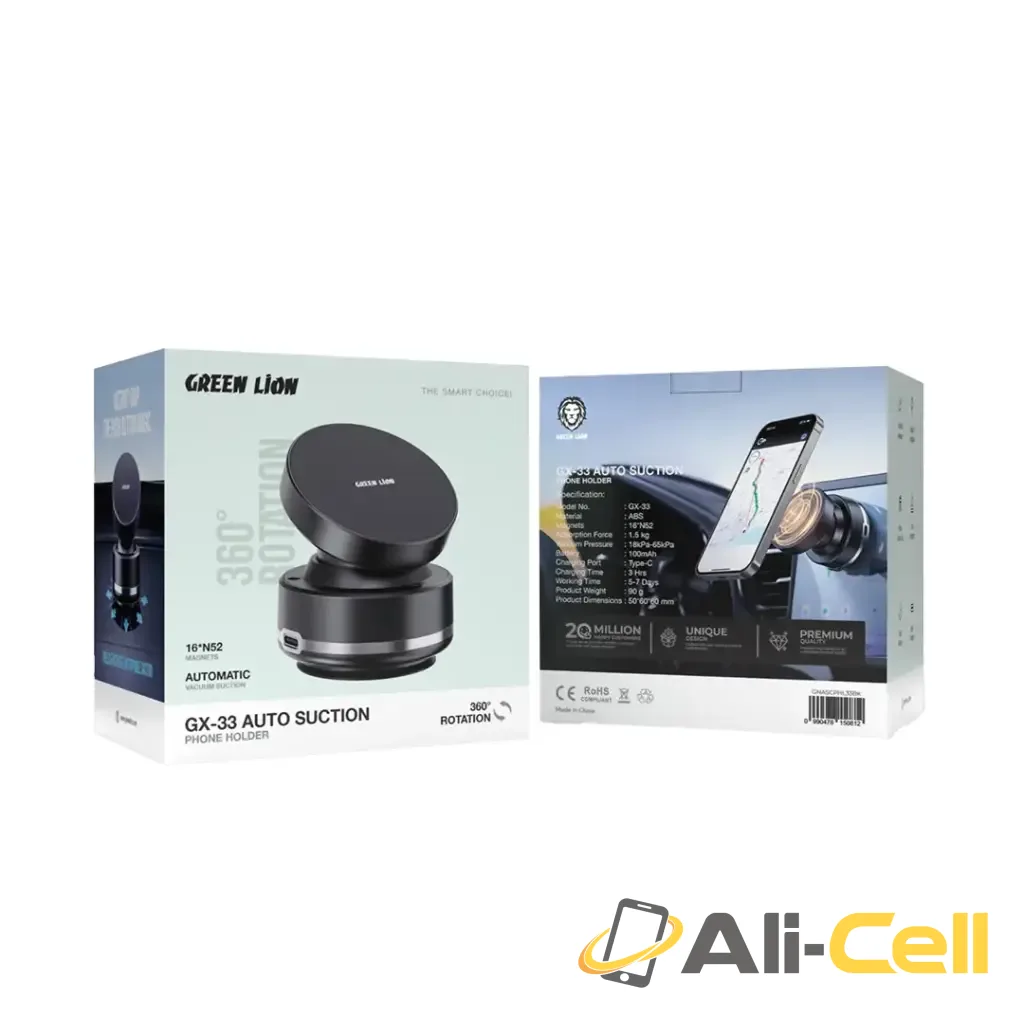 Green Lion GX-33 Auto Suction Phone Holder - Black — 2