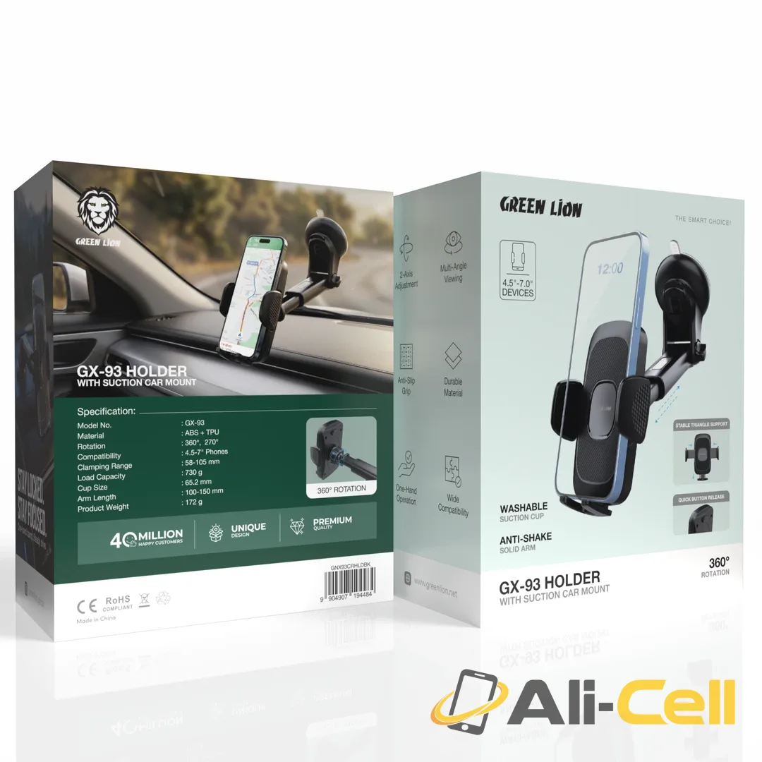 Green Lion GX-93 Holder with Suction Car Mount - Black — 3