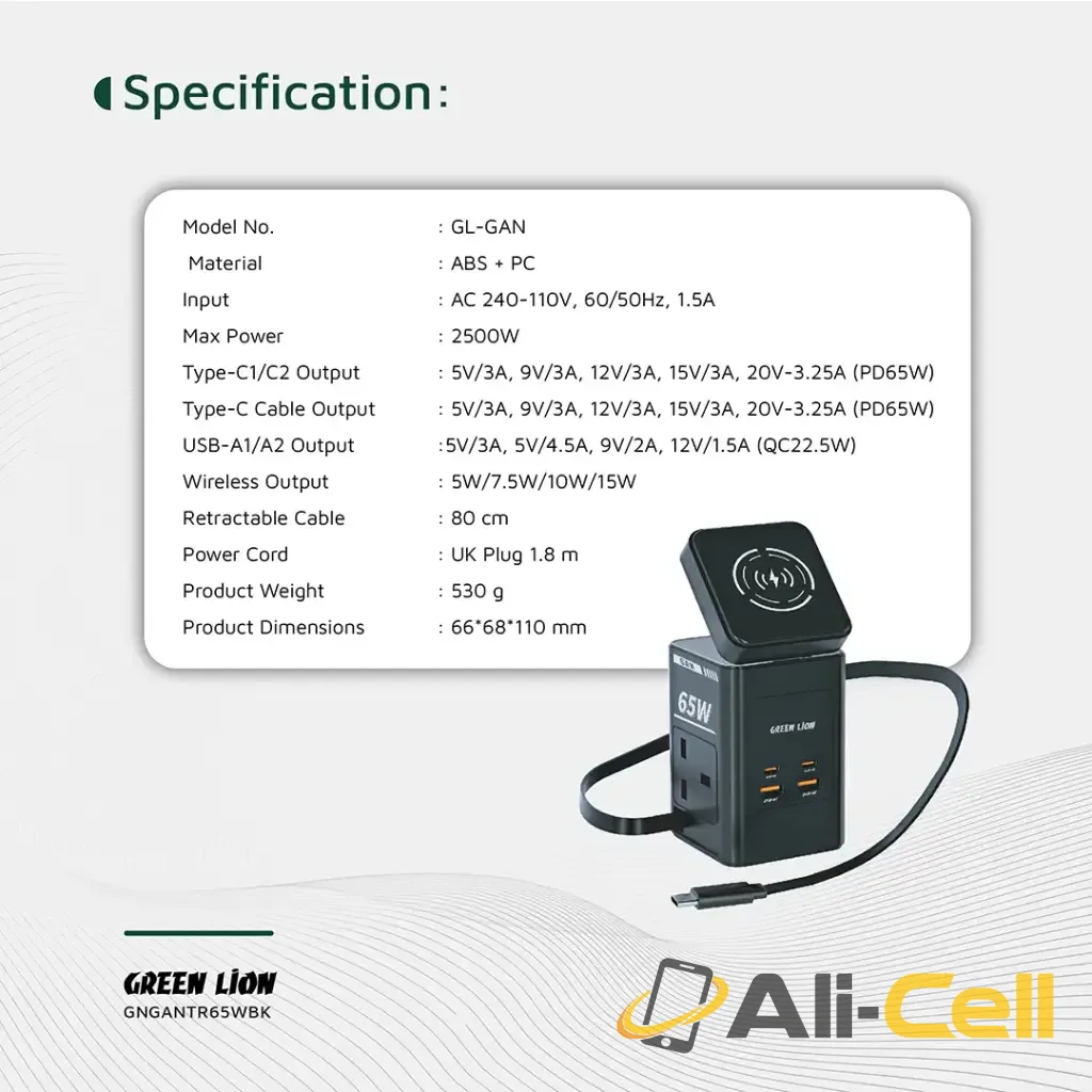 Green Lion GaN 65W Multi Port Travel Adapter - Black — 2