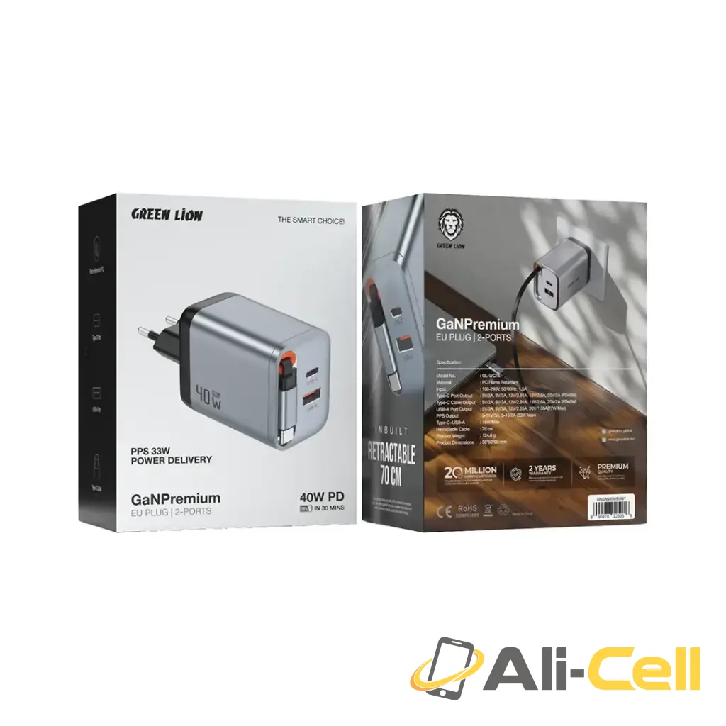 Green Lion GaN Premium EU Plug Wall Charger 40W - Gray — 3