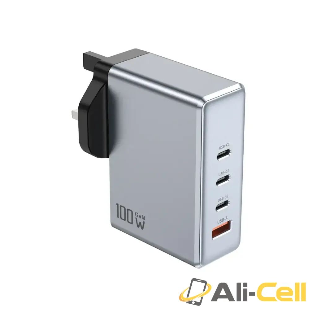 Green Lion GaN Premium UK Plug Wall Charger 100W - Gray