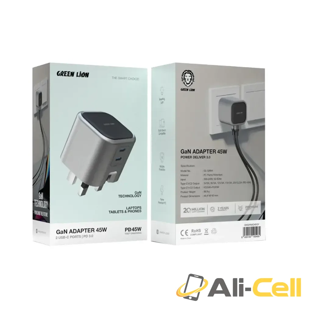 Green Lion GaN Adapter 45W 2 USB-C Ports - Grey — 2