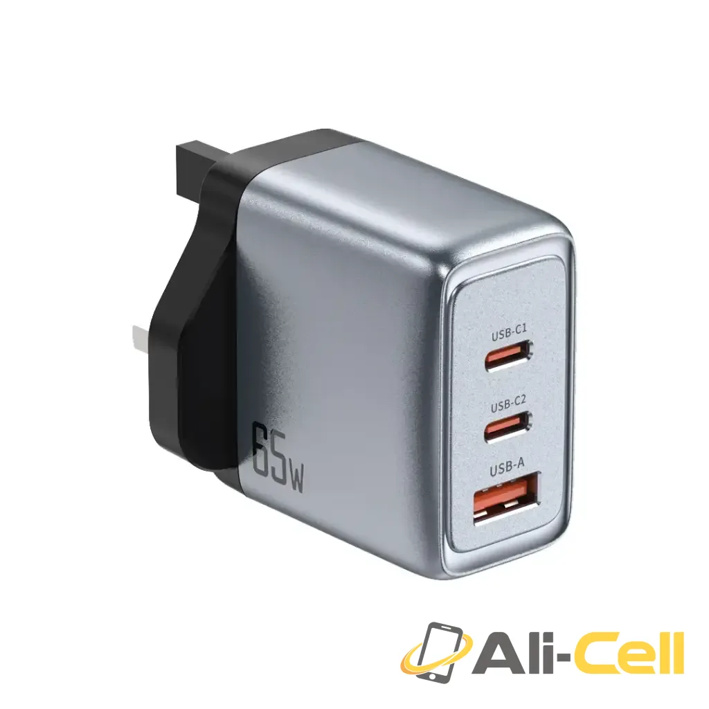 Green Lion GaN Premium UK Plug Wall Charger 65W - Gray