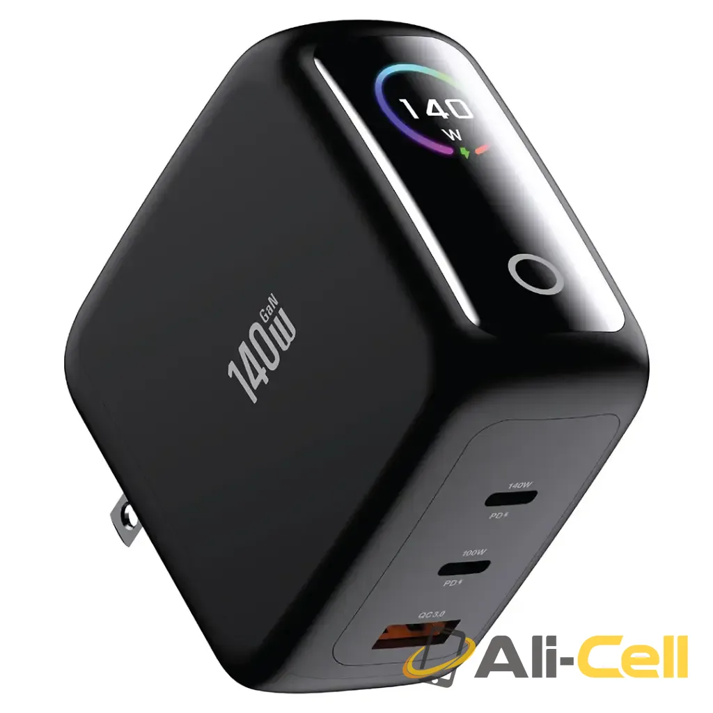 Green Lion GaNPremium Adapter with TFT Display & 2 USB-C & USB-A - Black