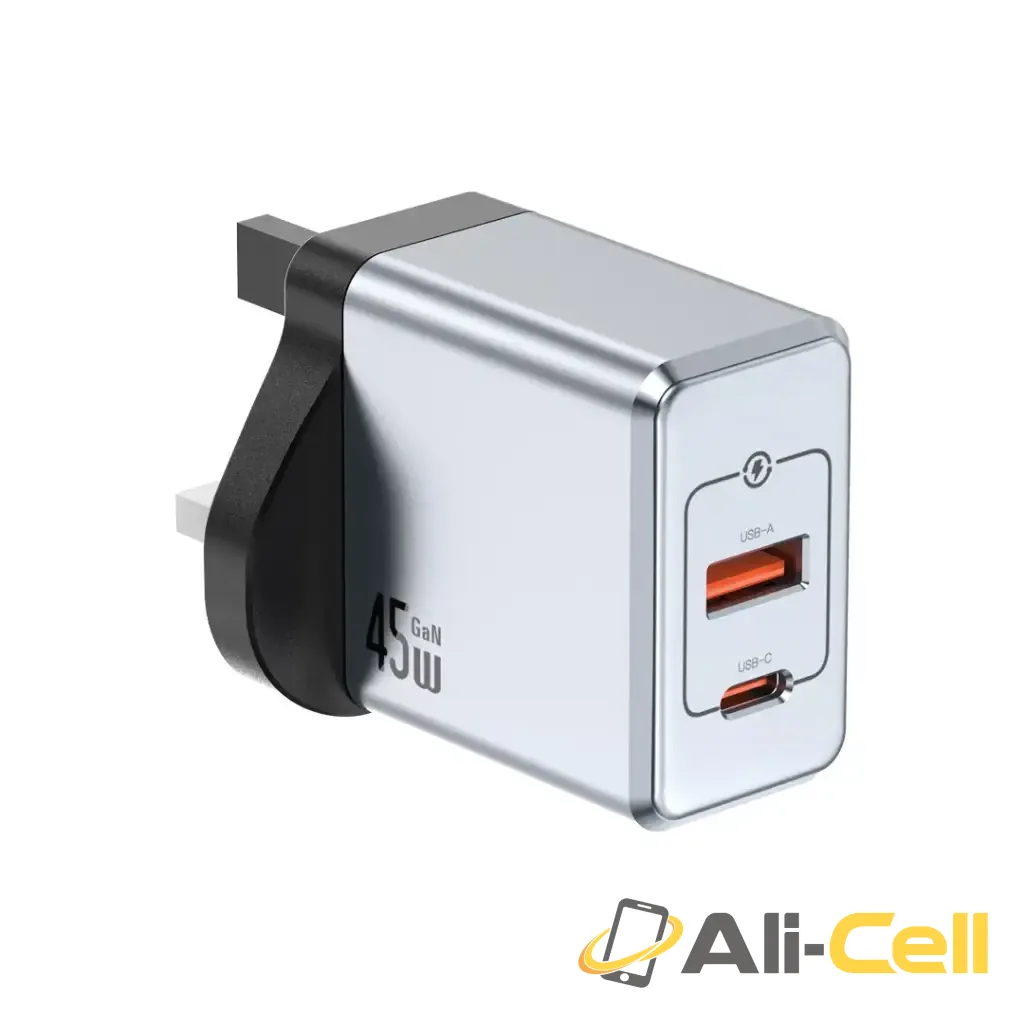 Green Lion GaN Premium UK Plug Wall Charger 45W - Gray