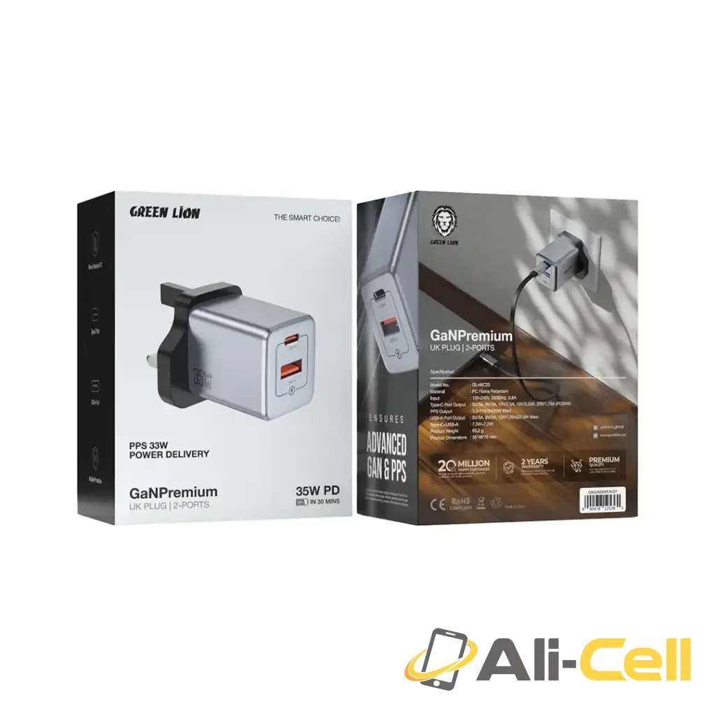 Green Lion GaN Premium UK Plug Wall Charger - Gray — 2