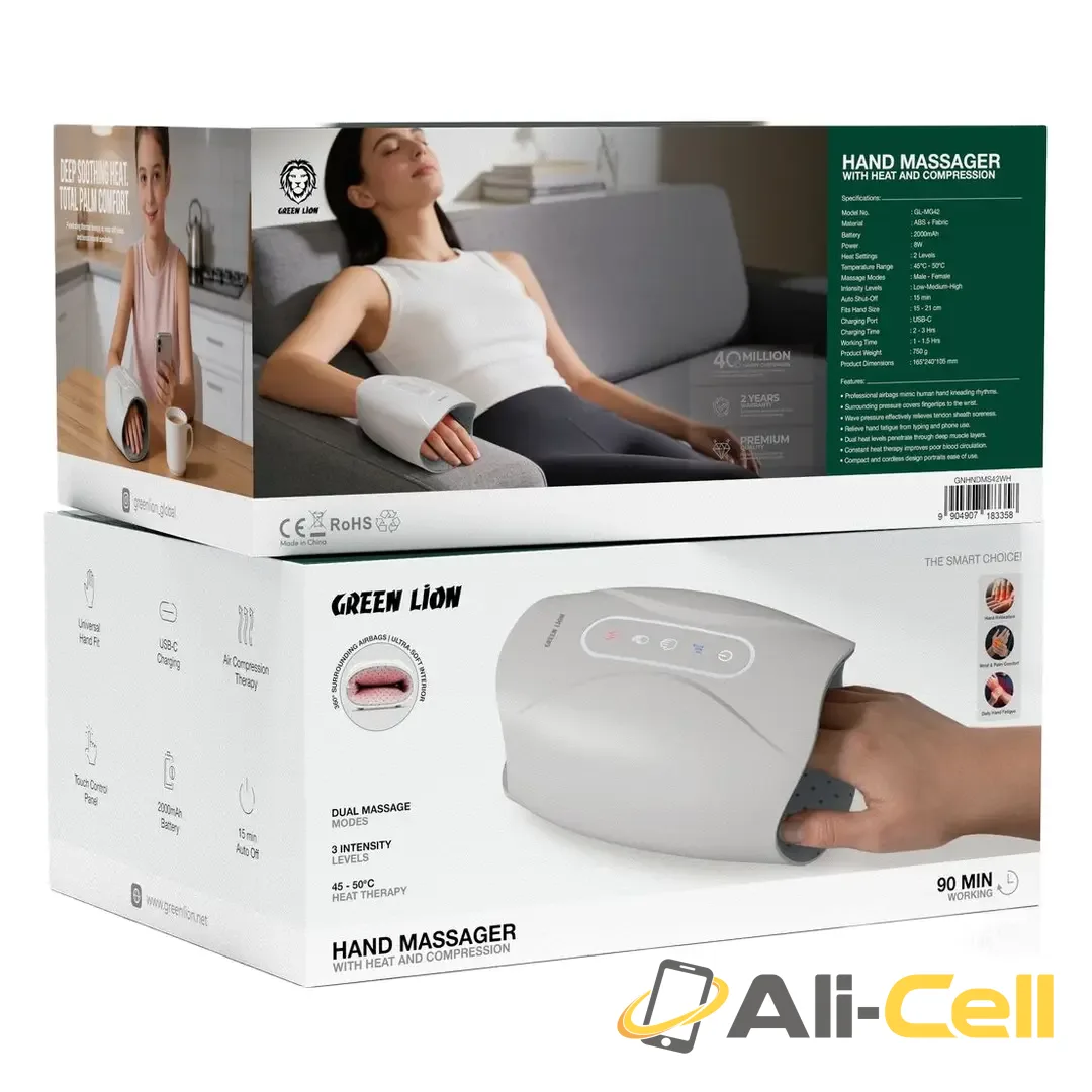 Green Lion Hand Massager with Heat and Compression - White — 2