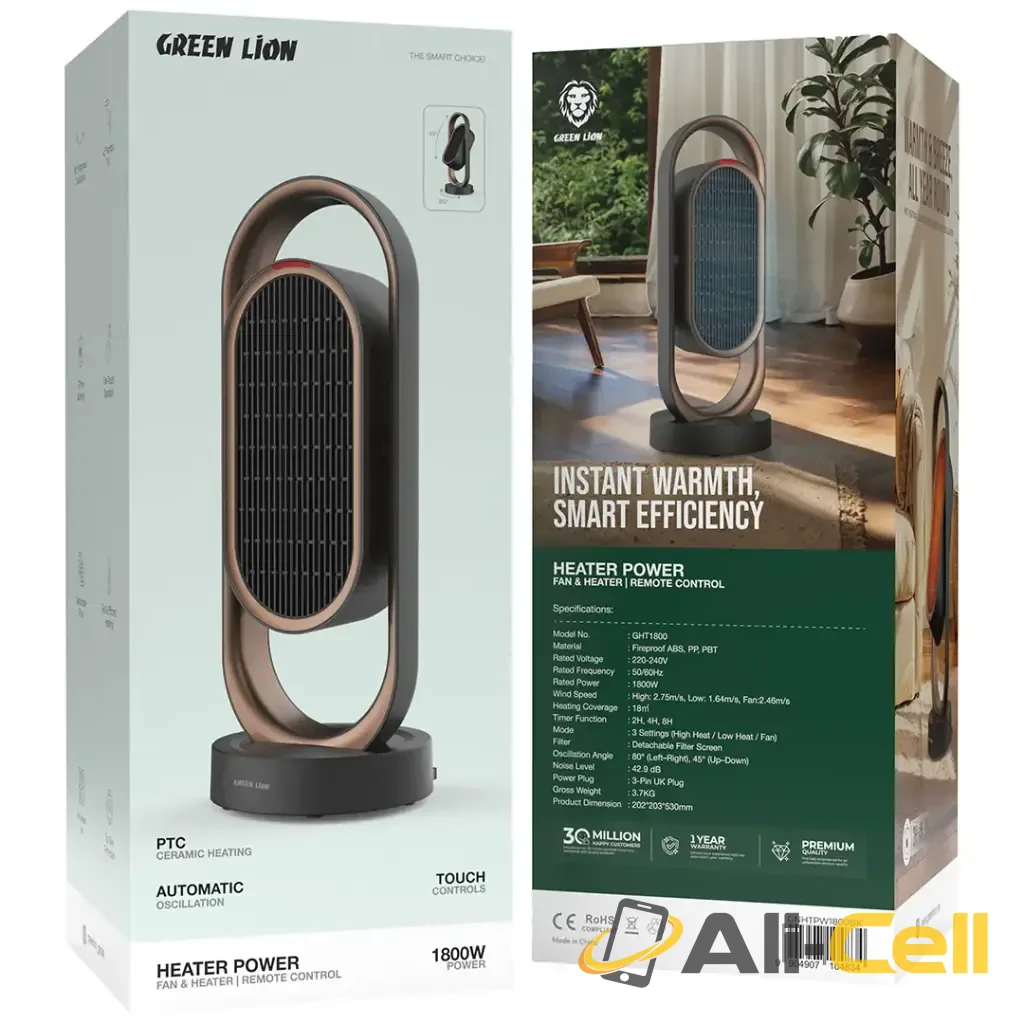 Green Lion Heater Power Fan & Heater with Remote Control - Black — 2